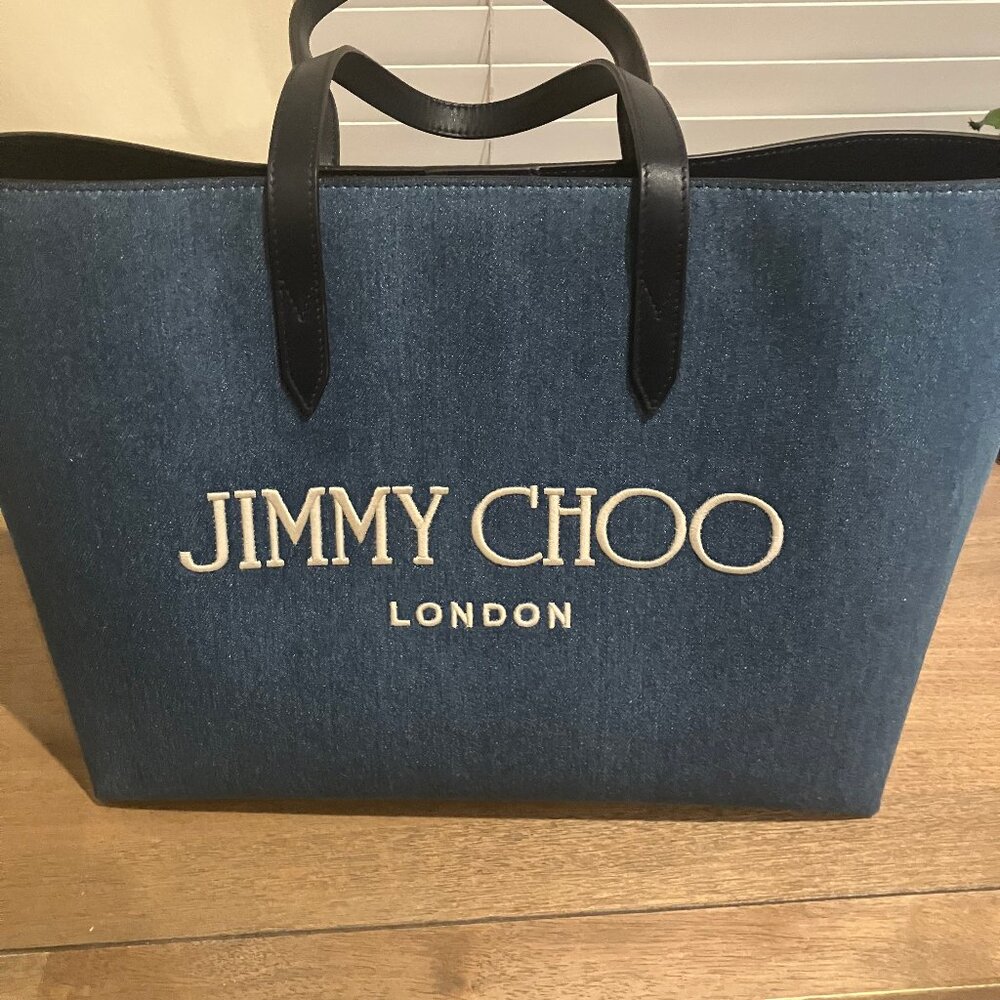 Jimmy Choo Canvas logo tote Denim/Milk